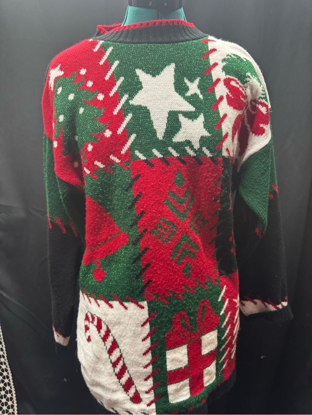 Women's Holiday Patchwork Crewneck Sweater - Red/Green/White